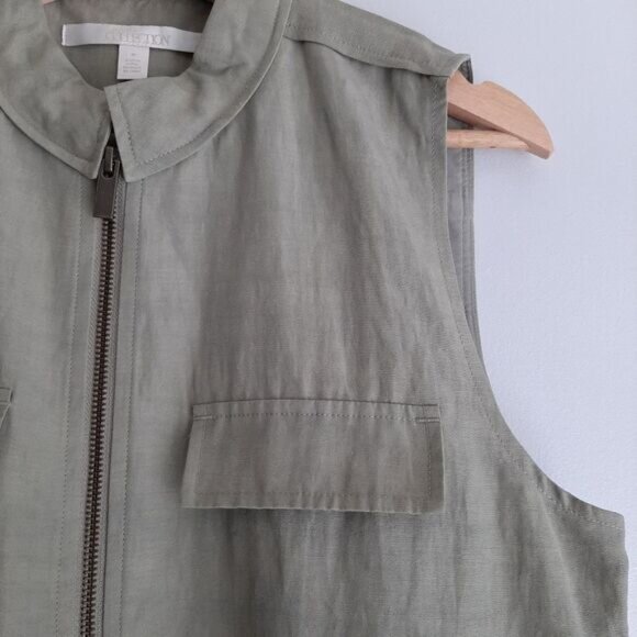 NORDSTROM COLLECTION / Full-Zip Vest Sage Green Utility Style Sz M - Picture 4 of 11